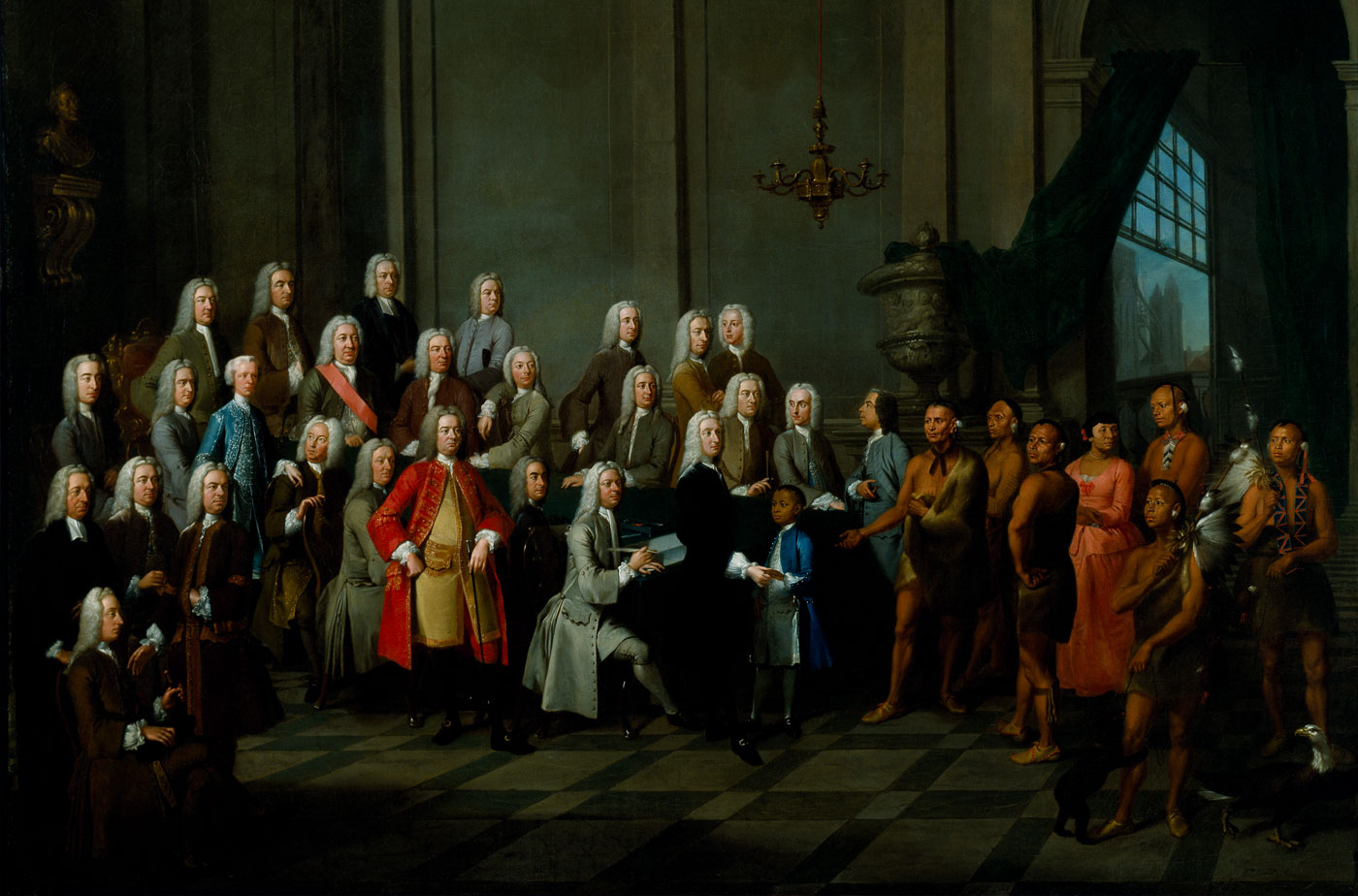Audience Given by the Trustees of Georgia to a Delegation of Creek Indians. by William Verelst, gift of Henry Francis du Pont, 1956, Courtesy, Winterthur Museum