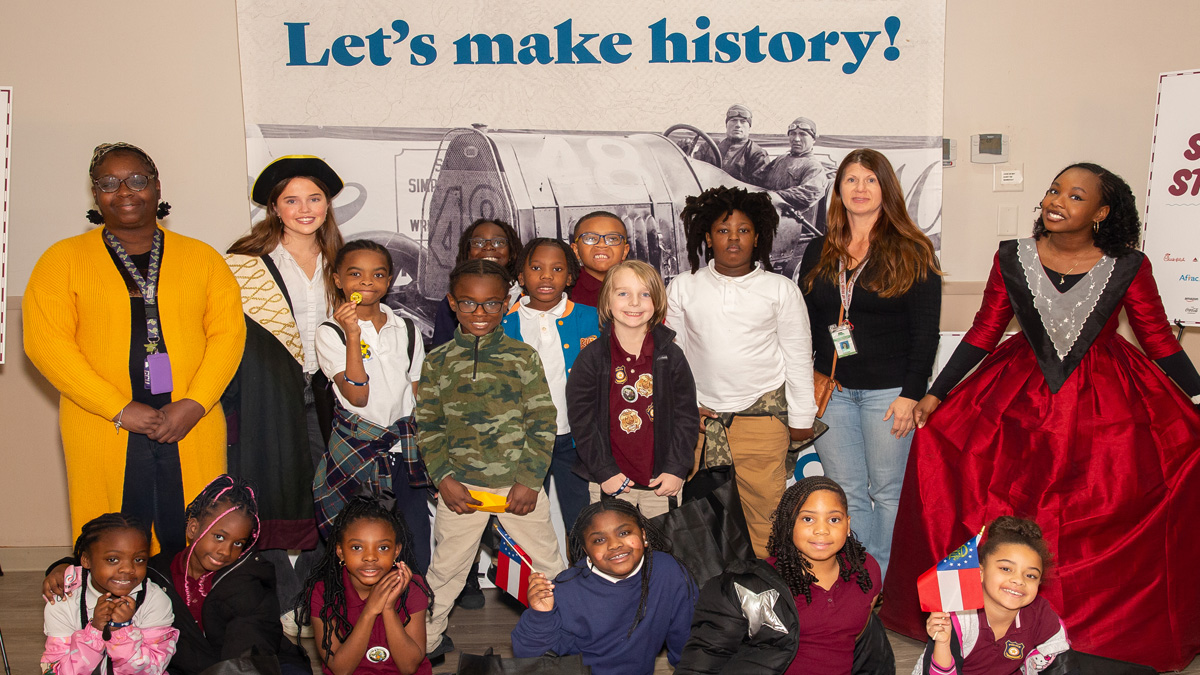 School group at the Georgia Historical Society's Georgia Day Expo